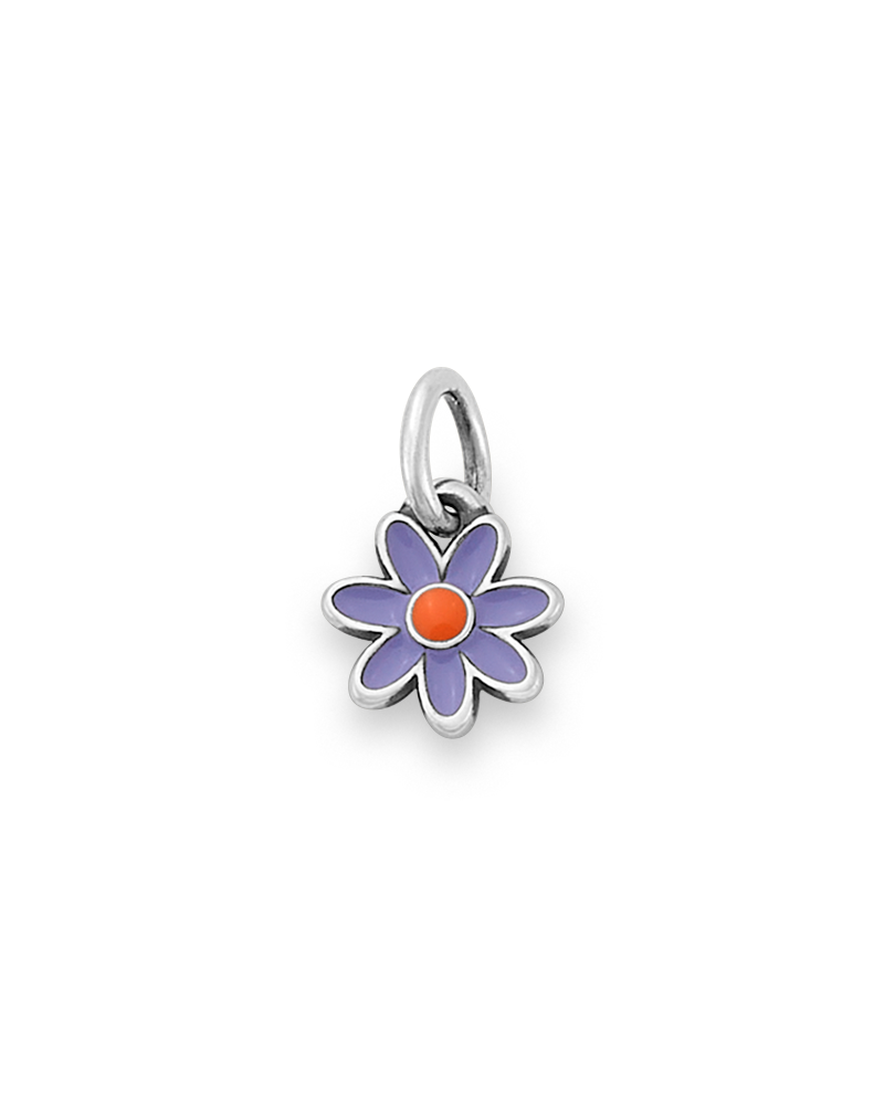 Enamel Lavender Purple and Orange Mini Flower Charm - Image 3