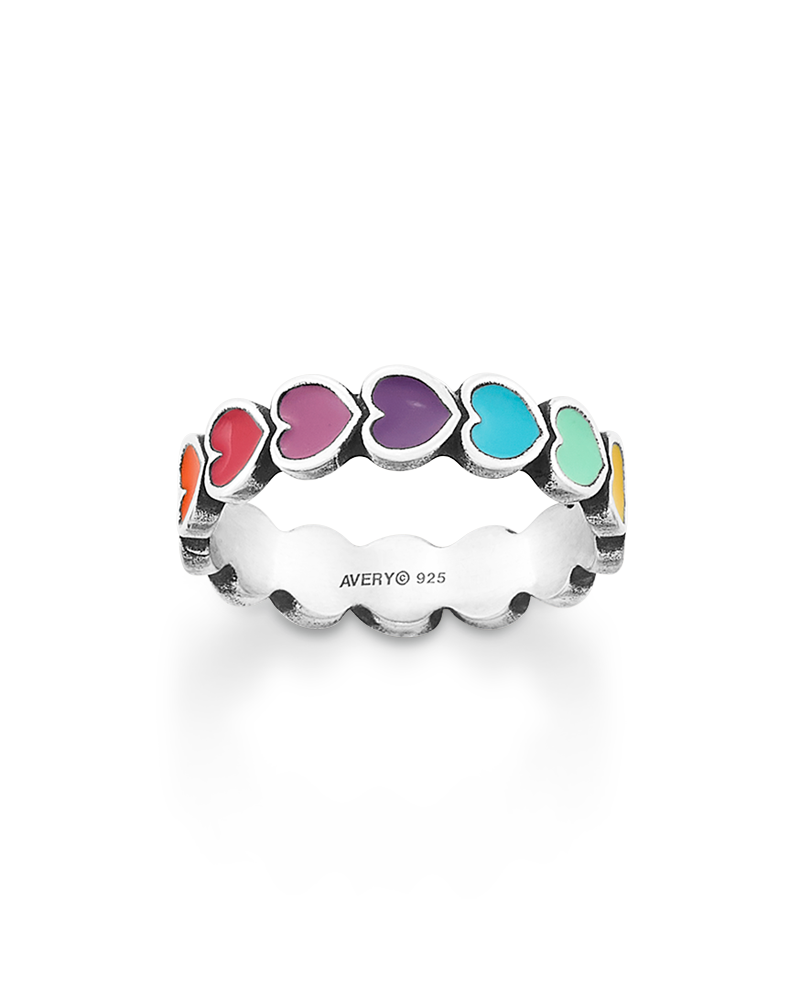 Enamel Multi-Colored Connected Hearts Ring - Image 3