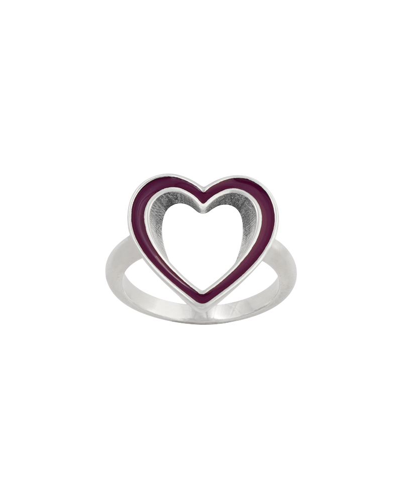 Enamel Purple Open Heart Ring - Image 3