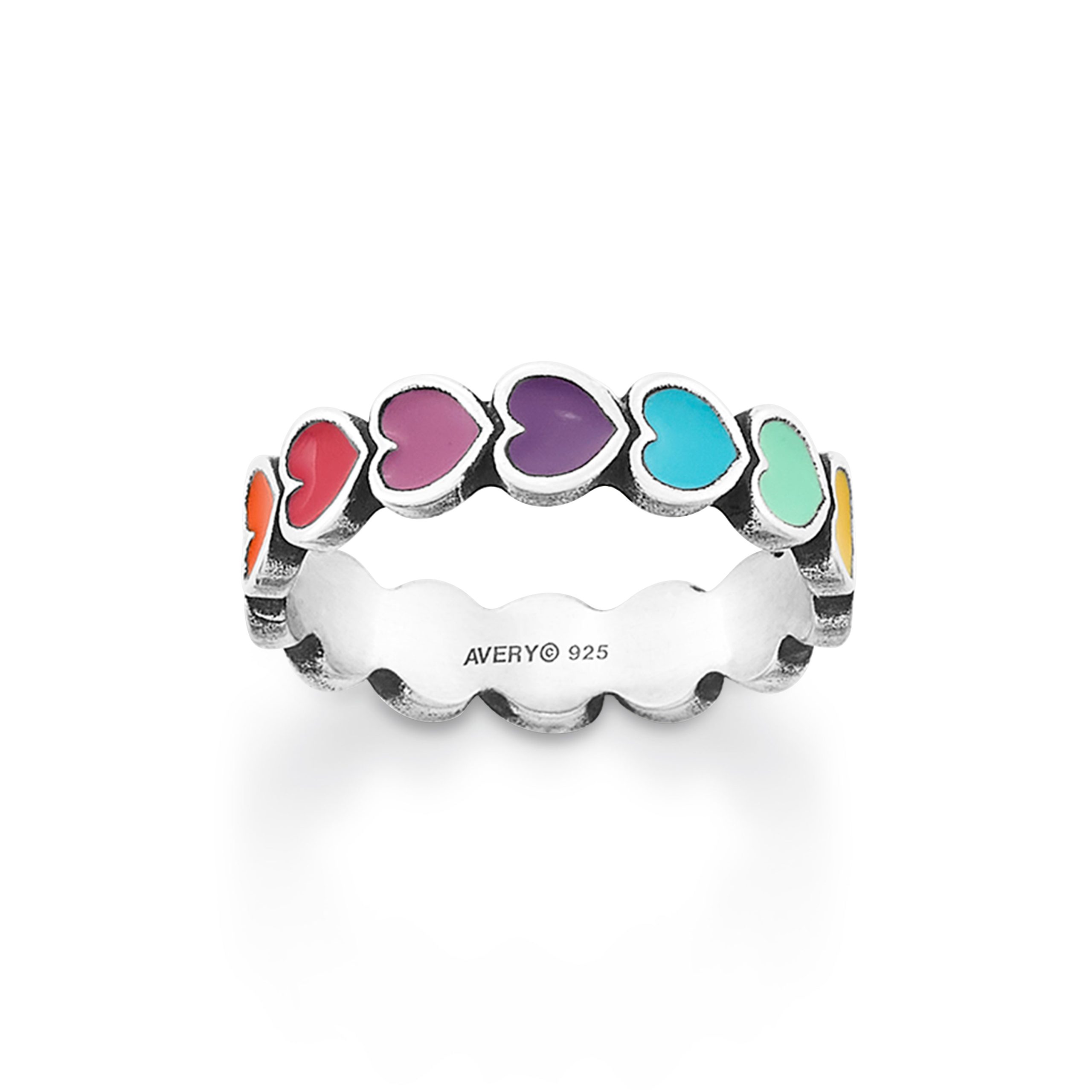 Enamel Multi-Colored Connected Hearts Ring - Image 2