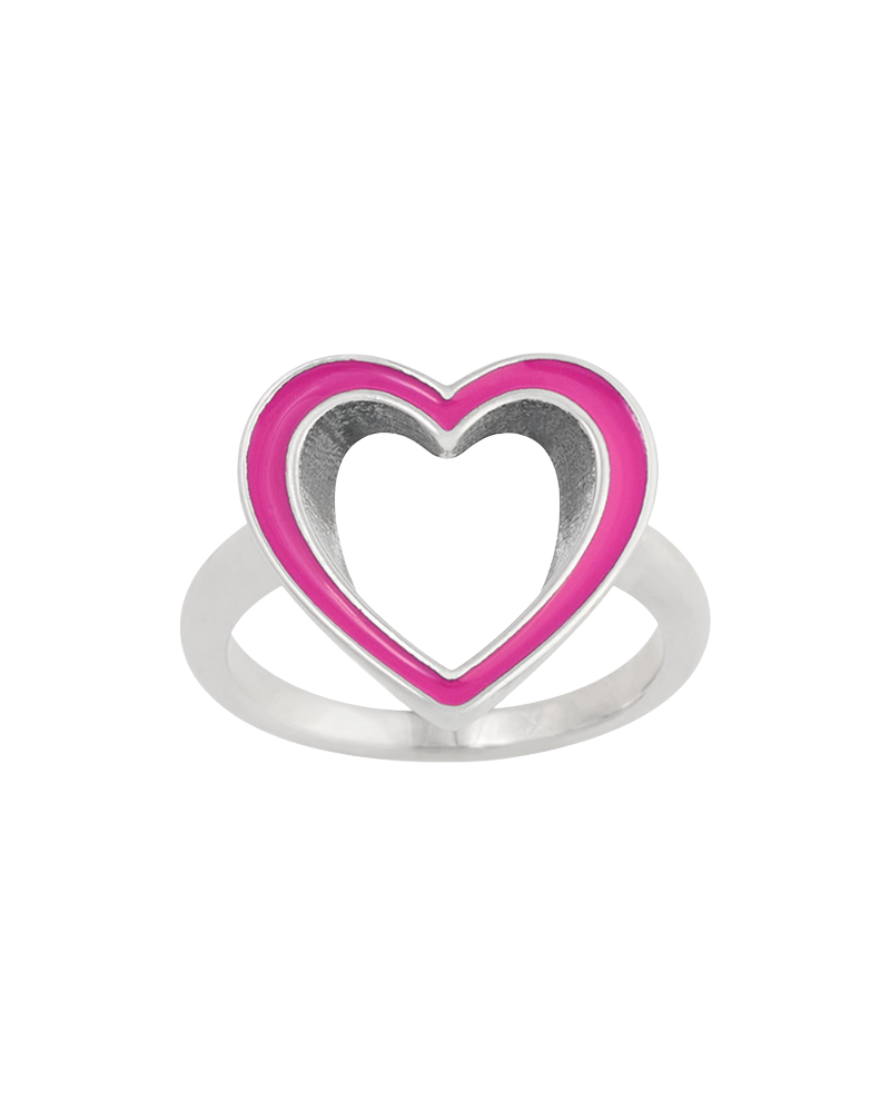 Enamel Pink Open Heart Ring